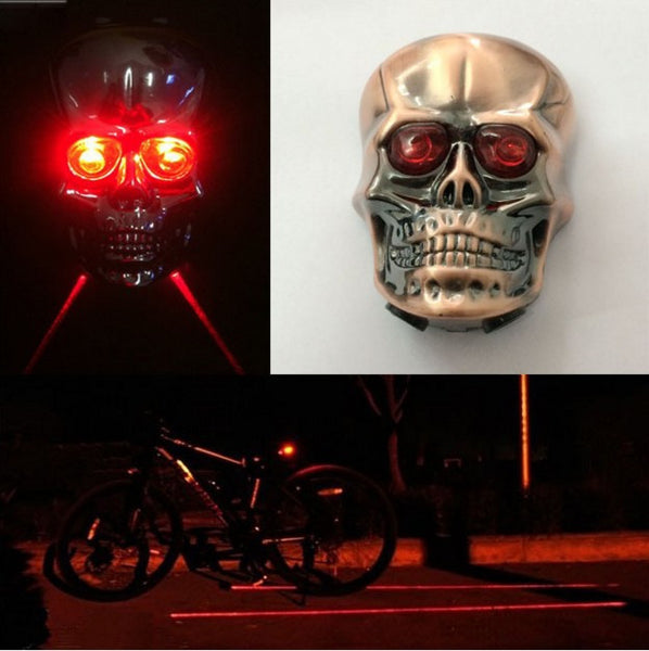 Skull Cycling Bike Bicycle Laser Rear Tail Light 2LED